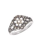 Lord & Taylor Faux Pearl And Rhinestone Ring