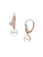 Sonatina 7.5-8mm White Button Pearl & Diamond Floral Drop Earrings