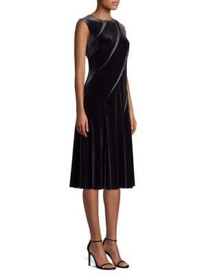 Donna Karan Velvet Diagonal Pleat Shift Dress