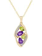 Lord & Taylor Amethyst, Peridot, Diamond And 14k Gold Pendant Necklace