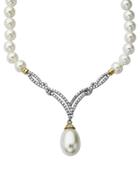 Lord & Taylor Freshwater Pearl Necklace With Diamonds In 14 Kt. Yellow Gold 0.3 Ct. T.w.