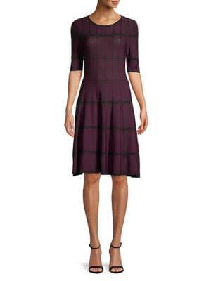 Ivanka Trump Striped Fit-&-flare Sweater Dress