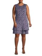 Michael Michael Kors Plus Floral Ruffle Layered Hem Shift Dress