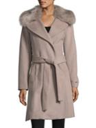 Tahari Fiona Faux Fur Collared Wrap Coat