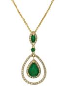 Effy Emerald, Diamond & 14k Yellow Gold Pendant Necklace