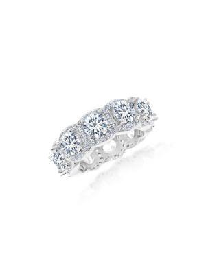 Lord & Taylor Rhodium-plated Sterling Silver & Round-shape Cubic Zirconia Halo Eternity Band Ring