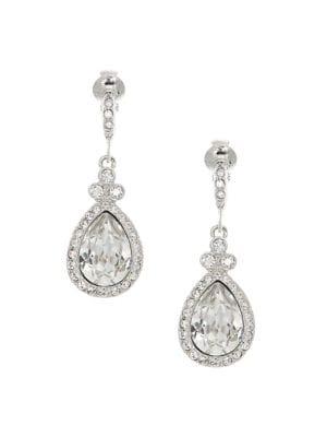Givenchy Silvertone, Swarovski Crystal & Crystal Pave Pear Drop Earrings