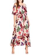 City Chic Plus Frill-sleeve Tropical Maxi Dress
