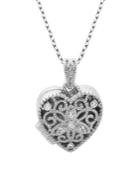 Lord & Taylor Crystal And Sterling Silver Heart Locket Pendant Necklace