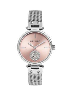 Anne Klein Silvertone Stainless Steel & Swarovski Crystal Mesh Bracelet Watch
