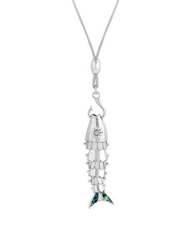 Lucky Brand Ethereal Coasts Mop, Leather And Semi-precious Fish And Hook Pendant Necklace