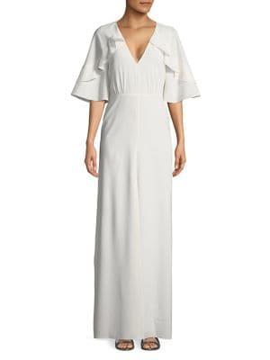 H Halston Flutter-sleeve Column Gown