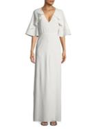 H Halston Flutter-sleeve Column Gown