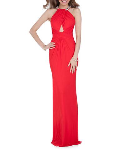 Glamour By Terani Couture Halterneck Open-back Gown