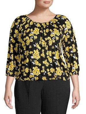 Michael Kors Plus Long Sleeve Printed Peasant Top