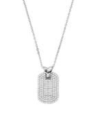 Michael Kors Plaque Sterling Silver & Crystal Dog Tag Necklace