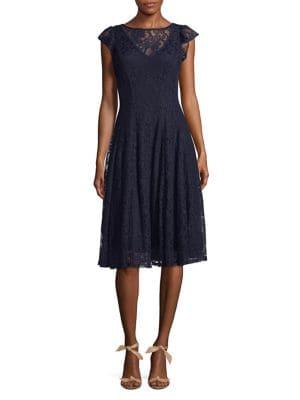 Gabby Skye Cap-sleeve Lace Midi Dress