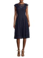 Gabby Skye Cap-sleeve Lace Midi Dress