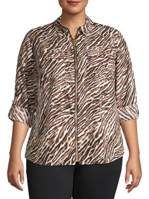 Michael Michael Kors Plus Safari-print Zip-front Top