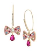 Betsey Johnson Goldtone And Mixed Stone Bow Drop Earrings