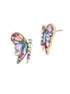 Betsey Johnson Blooming Crystal Colorful Butterfly Stud Earrings