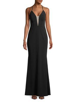 Betsy & Adam Mesh Fit-and-flare Gown