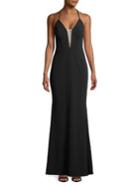 Betsy & Adam Mesh Fit-and-flare Gown