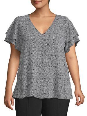 Michael Michael Kors Plus Printed Tiered-sleeve Top