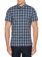 Perry Ellis Regular-fit Stretch Plaid Short-sleeve Button-down Shirt