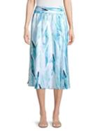 Joan Vass Ocean Print Smocked Waistband Skirt