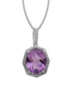 Lord & Taylor Sterling Silver Light Amethyst And Diamond Pendant Necklace