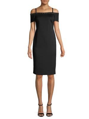 Calvin Klein Cold-shoulder Embellished Trim Sheath Dress