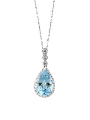 Effy 14k White Gold, Diamond And Aquamarine Pendant Necklace
