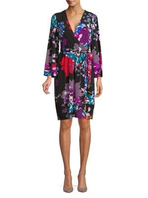Calvin Klein Printed Long Sleeve Wrap Dress