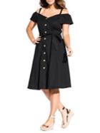 City Chic Plus Button-front Fit-&-flare Dress