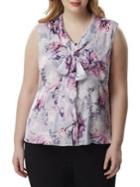 Tahari Arthur S. Levine Plus Floral Printed Tie Blouse