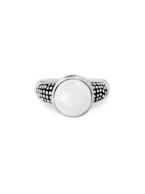 Lord & Taylor 925 Sterling Silver & 9mm White Pearl Scrollwork Ring