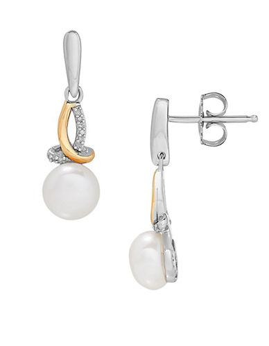 Lord & Taylor 7mm White Round Freshwater Pearl, Diamond, Sterling Silver And 14k Gold Earrings