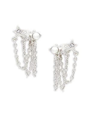 Karl Lagerfeld Rocky Chains Sterling Silver, Swarovski Crystal And Faux Pearl Earrings
