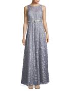 Karl Lagerfeld Paris Floral Embroidered Floor-length Gown