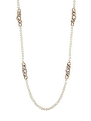 Ralph Lauren Faux Pearl & Crystal Link Necklace