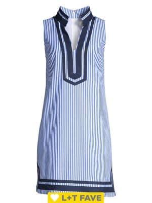 Eliza J Petite Stripe Trim Collar Shift Dress