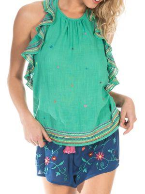 Banjara Embroidered Ruffle Cotton Tank Top