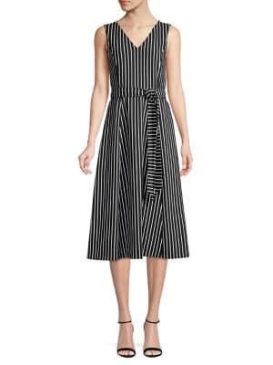 Calvin Klein Striped Belted Midi Dress