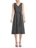 Calvin Klein Striped Belted Midi Dress