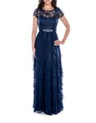 Decode 1.8 Lace-bodice Tiered Ruffle Gown
