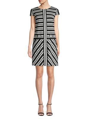 Karl Lagerfeld Paris Directional-stripe Cap-sleeve Dress