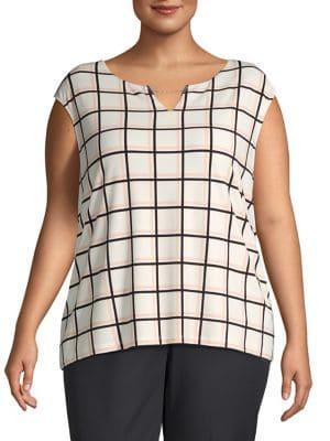 Calvin Klein Plus Windowpane Blouse