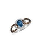 Levian Vanilla Diamond, Chocolate Diamond & Blueberry Sapphires 14k White Gold Statement Ring