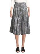 Context Pleated Patchwork Paisley Midi Skirt